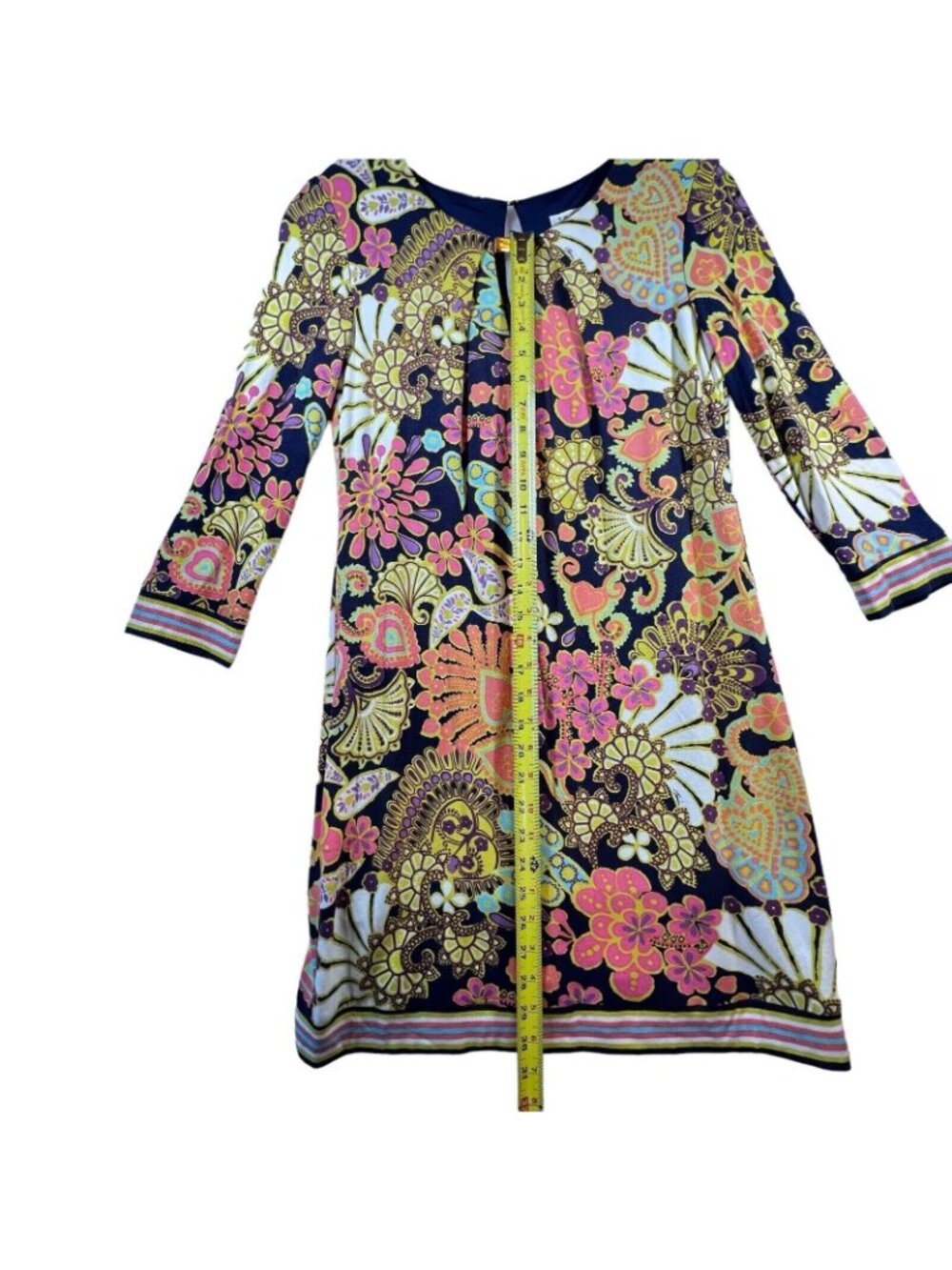 Trina Turk Floral Paisley Shift Dress 6 Hippie Boho Kaleidoscope Lined Keyhole - Picture 8 of 12